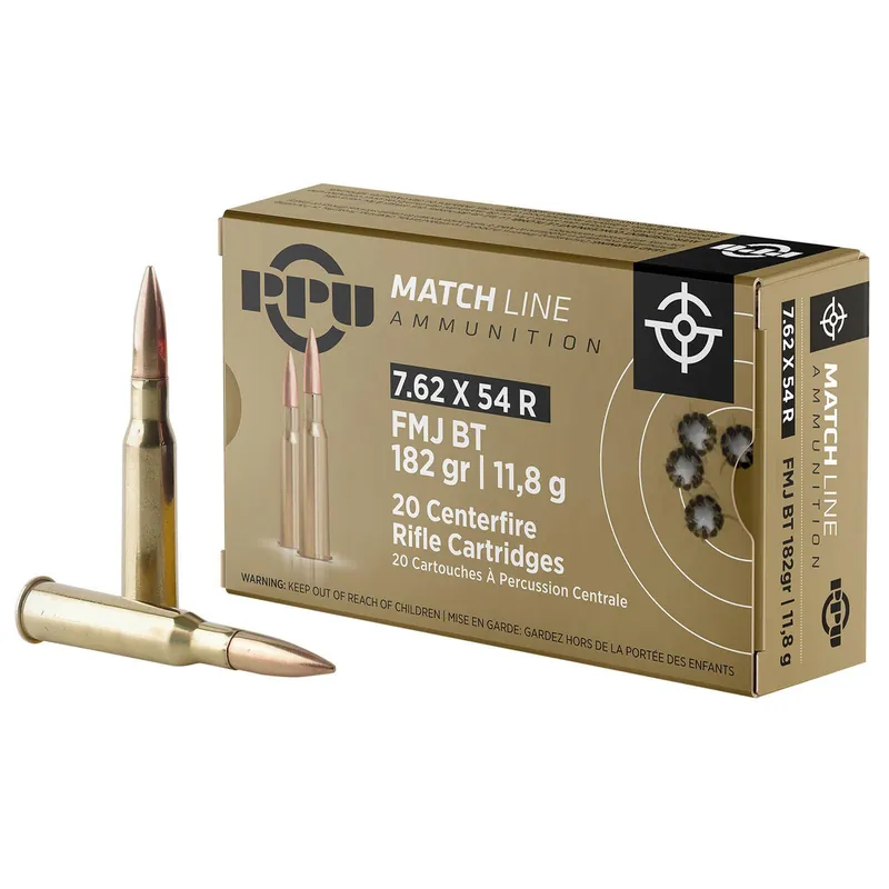 PPU PPM7 Match 7.62x54mmR 182gr Full Metal Jacket 20 Per Box/10 Case