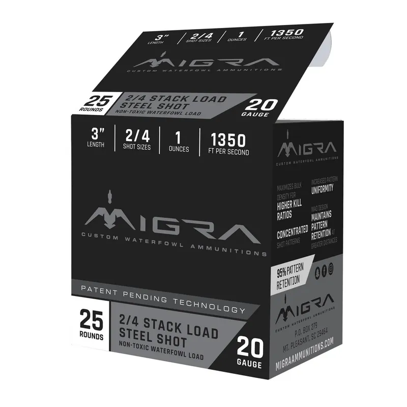Migra Ammunitions M20S24 Combinational 20Gauge 3" 1oz 2/4Shot 25 Per Box/10 Case