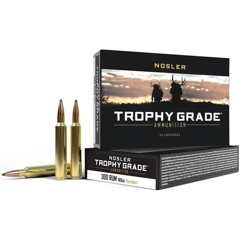 Nosler 60064 Trophy Grade 300RUM 165gr Nosler Spitzer Partition 20 Per Box/10 Case