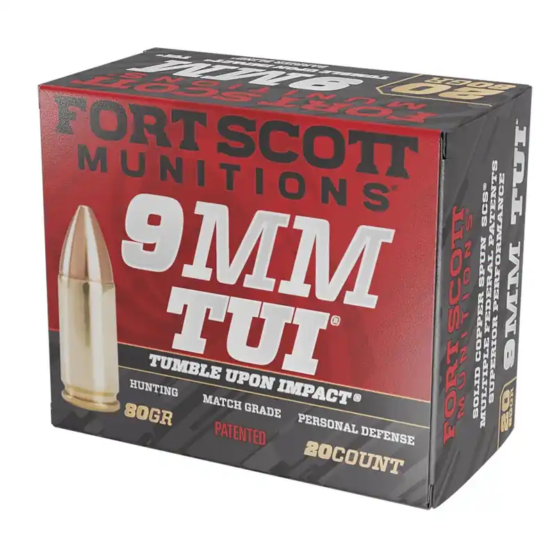 Fort Scott Munitions 9MM080SCV Tumble Upon Impact (TUI) 9mmLuger 80gr Solid Copper Spun 20 Per Box/25 Case