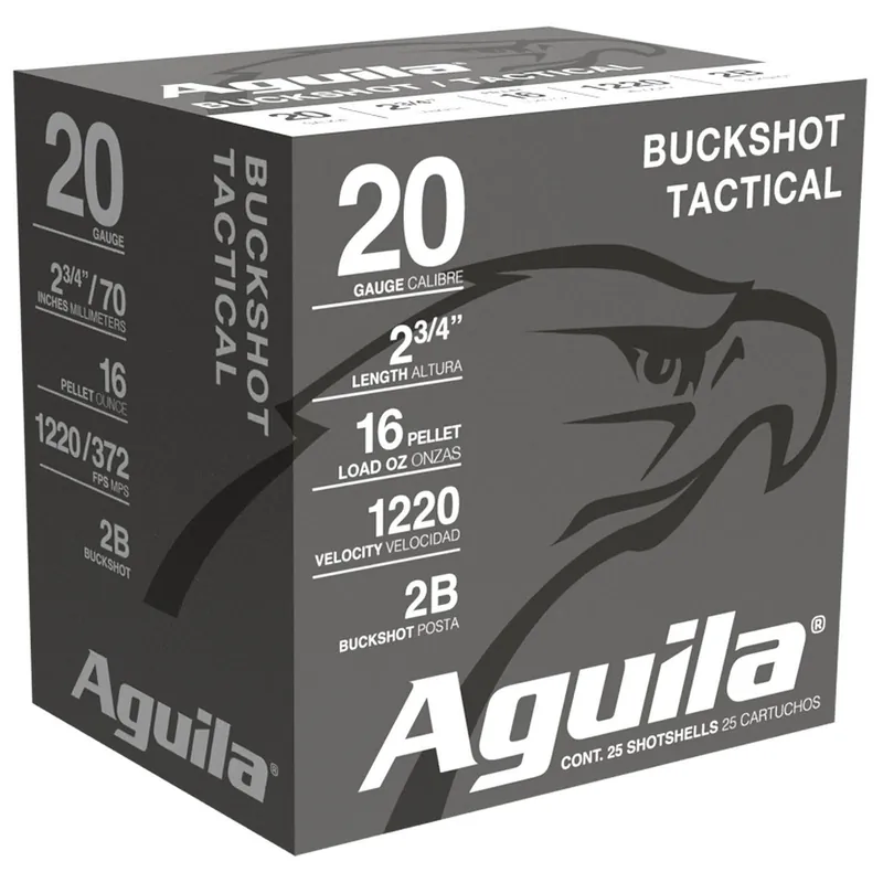 Aguila 1C2002BA Buckshot 20Gauge 2.75" 1oz 2Buck Shot 25 Per Box/10 Case