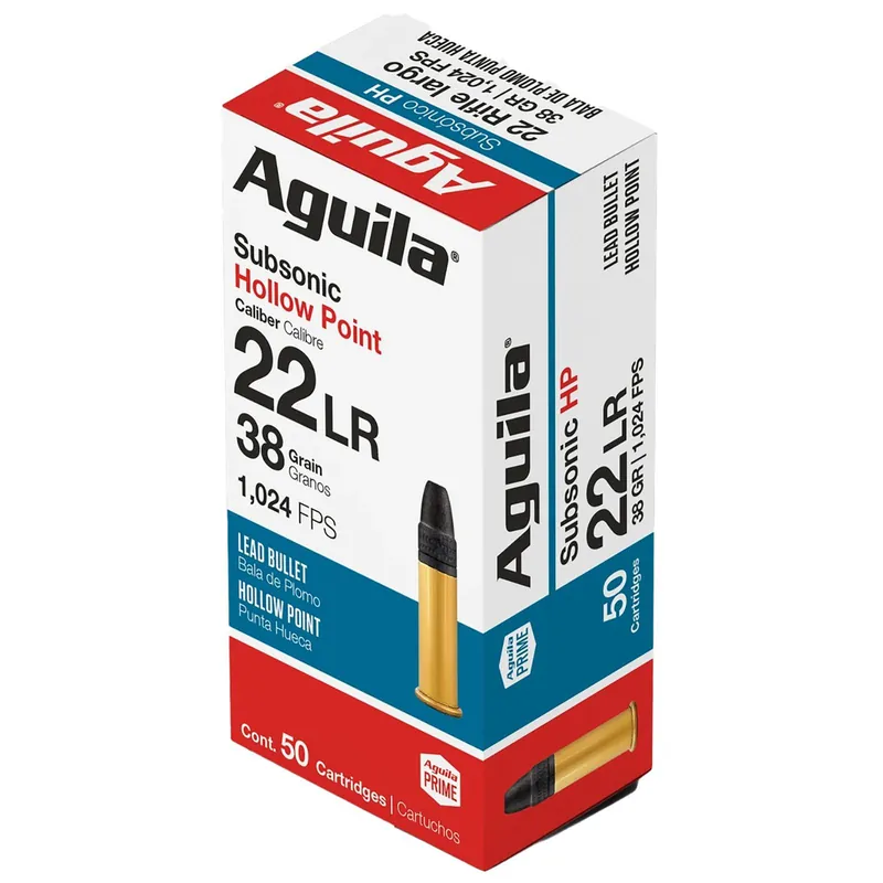 Aguila 1B220268 Subsonic 22LR 38gr Lead Hollow Point 50 Per Box/20 Case