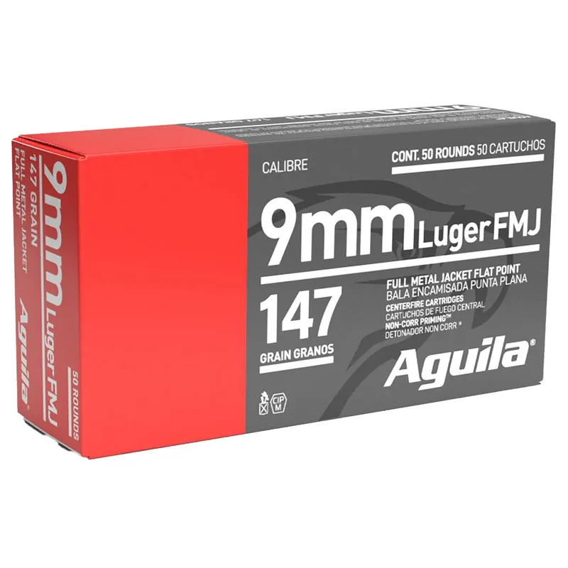 Aguila 1E097719 9mm Luger 147gr Full Metal Jacket Flat Point 50 Per Box/20 Case