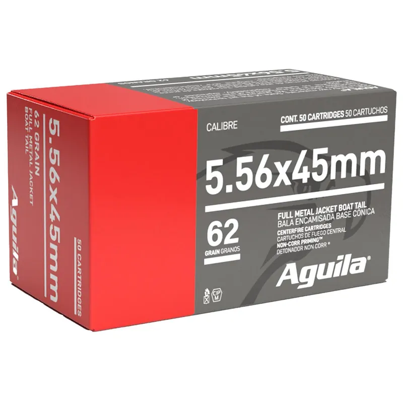 Aguila 1E556110 5.56x45mm NATO 62gr Full Metal Jacket Boat Tail 50 Per Box/20 Case