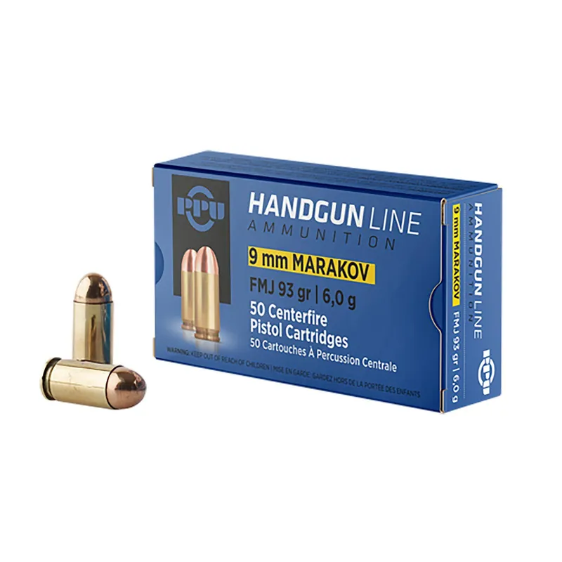 PPU PPH9MF Handgun 9x18Makarov 93gr Full Metal Jacket 50 Per Box/20 Case