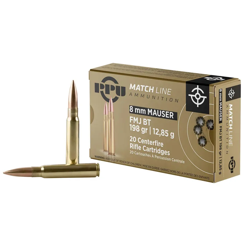 PPU PPM8 Match 8mmMauser 200gr Full Metal Jacket Boat Tail 20 Per Box/10 Case