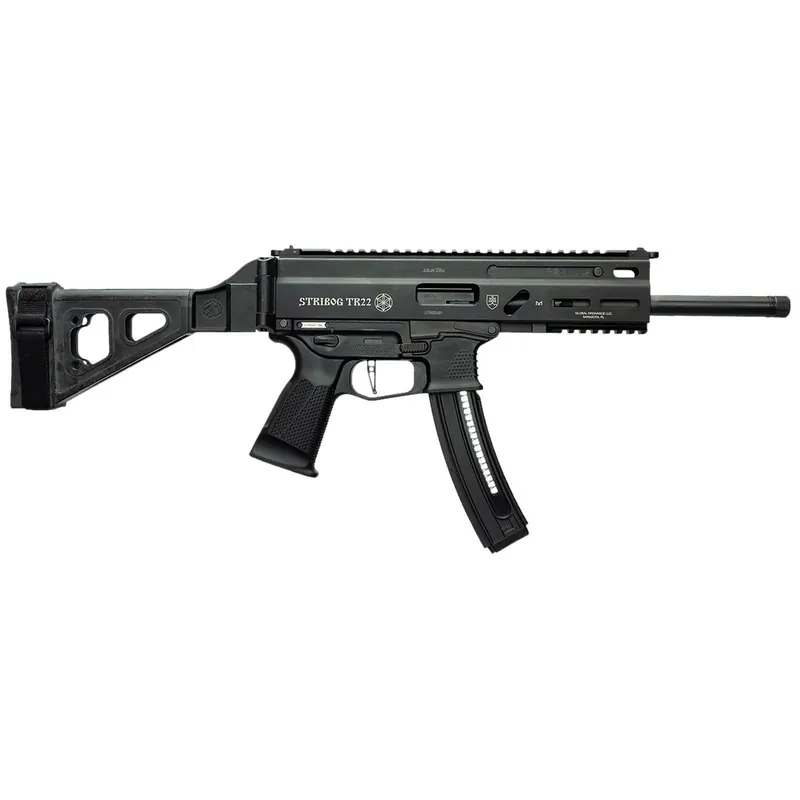 Grand Power 197892004817 TR22 Stribog 22 LR 25+1 10" Black Threaded Barrel, Black Hardcoat Anodize Receiver w/Picatinny Rail, Black SB Tactical Brace, Black Polymer Grip, Ambidextrous