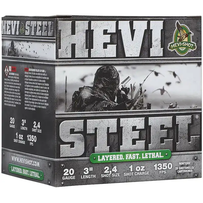 HEVI-Shot HS62024 HEVI-Steel Waterfowl 20Gauge 3" 1oz 2/4Shot 25 Per Box/10 Case