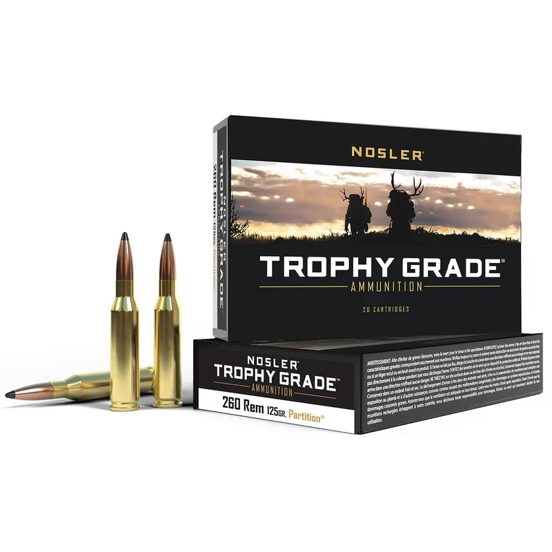 Nosler 60018 Trophy Grade 260Rem 125gr Nosler Spitzer Partition 20 Per Box/10 Case