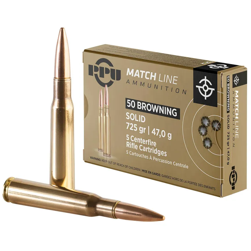 PPU PPM50 Match 50BMG 725gr Full Metal Jacket Solid 5 Per Box/20 Case