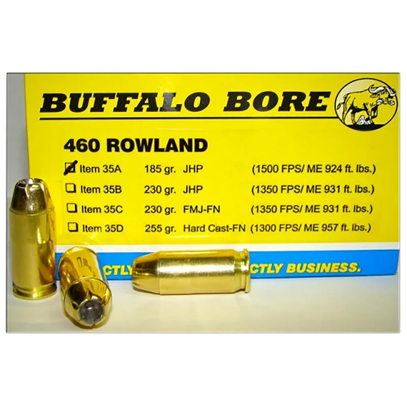 Buffalo Bore Ammunition 35A20 Personal Defense Strictly Business 460Rowland 185gr Jacket Hollow Point 20 Per Box/12 Case