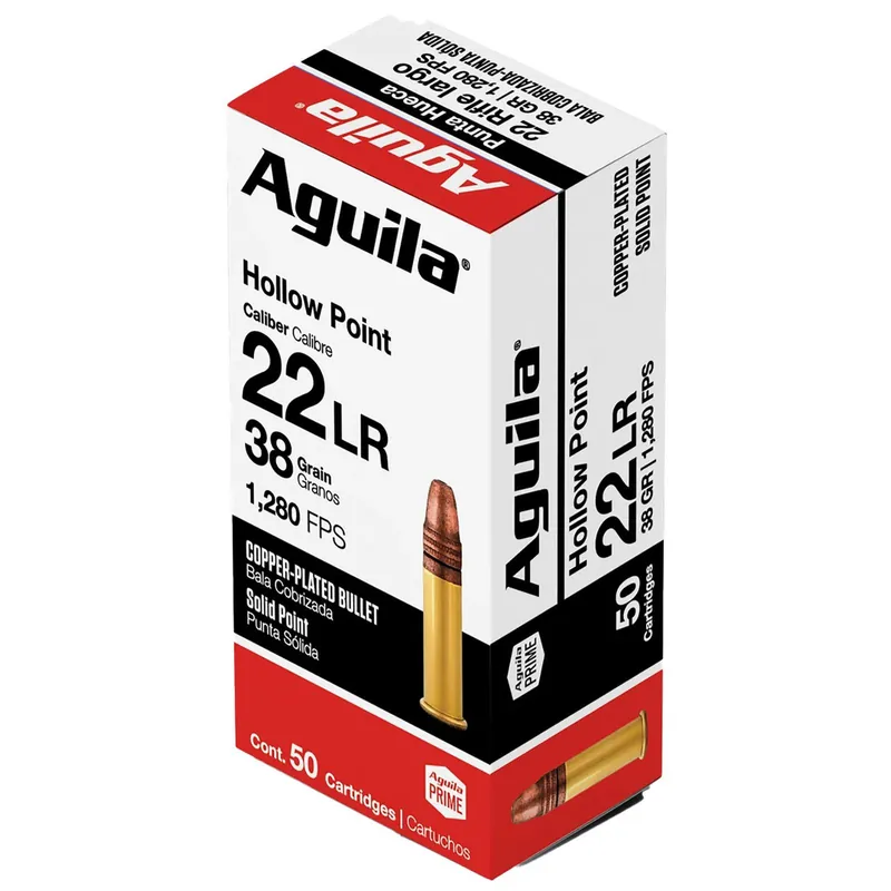 Aguila 1B220335 Super Extra High Velocity 22LR 38gr Copper Plated Hollow Point 50 Per Box/40 Case