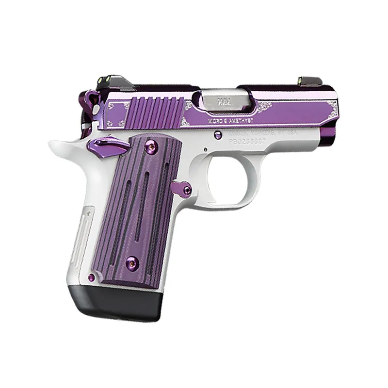 Kimber Mfg, Inc 3300214 Micro 9 9mm Luger 7+1 3.15" Stainless Ramped Steel Barrel, Purple PVD w/Border Engraving Stainless Steel Serrated Slide, Kimpro II Silver Aluminum Frame, Black/Purple G10 Grip