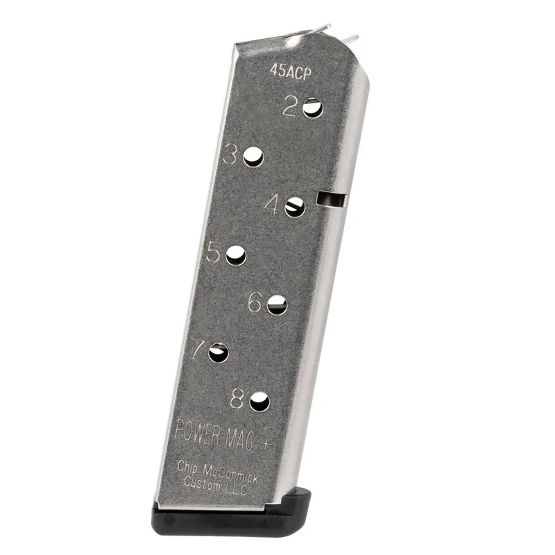 CMC Products 12131 Power Mag Plus 8rd 45 ACP Fits 1911 Government Stainless Steel w/ Black Base Pad