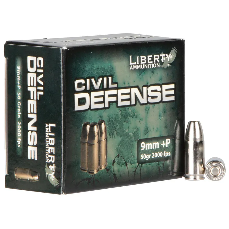 Liberty Ammunition LACD9014 Civil Defense 9mmLuger+P 50gr Lead Free Fragmenting Hollow Point 20 Per Box/50 Case