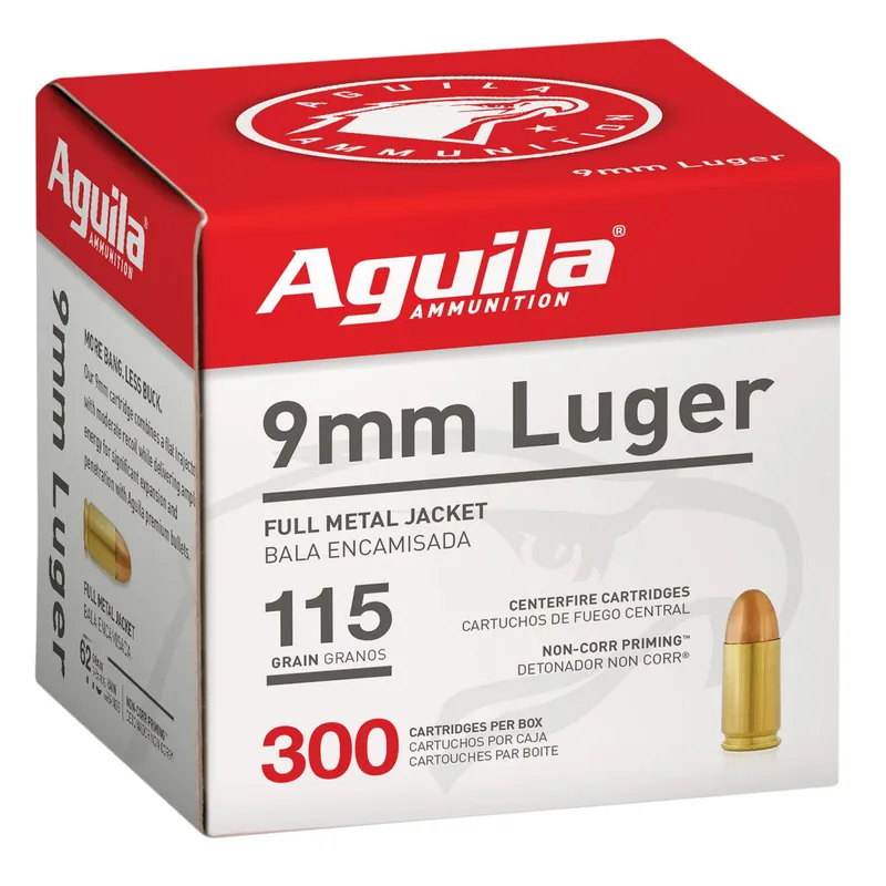 Aguila 1E097700 9mm Luger 115gr Full Metal Jacket 300 Per Box/4 Case
