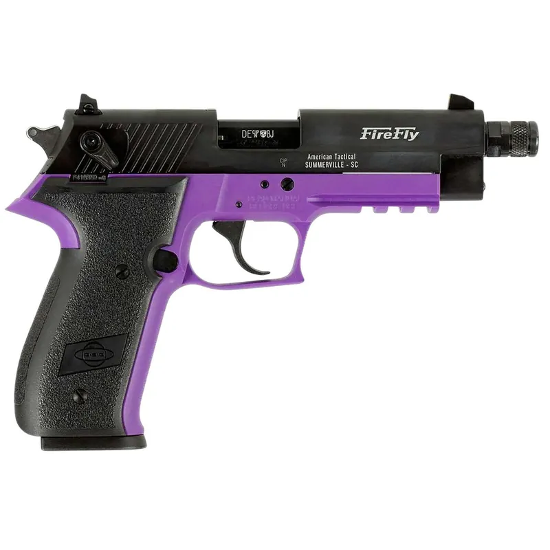 GSG GERG2213TFFLA FireFly 22 LR 13+1 4.90" Black Threaded Barrel, Aluminum Serrated Slide, Purple Aluminum Frame w/Picatinny Rail, Textured Grip