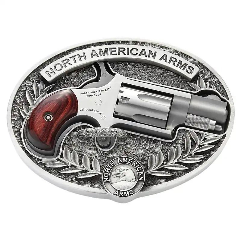 North American Arms 22LR-BBO Mini-Revolver w/Belt Buckle 22 LR 5 Shot 1.13" Stainless Steel Barrel, Frame & Cylinder, Rosewood Birdshead Grip, Exposed Hammer, Includes Custom Carry Belt Buckle