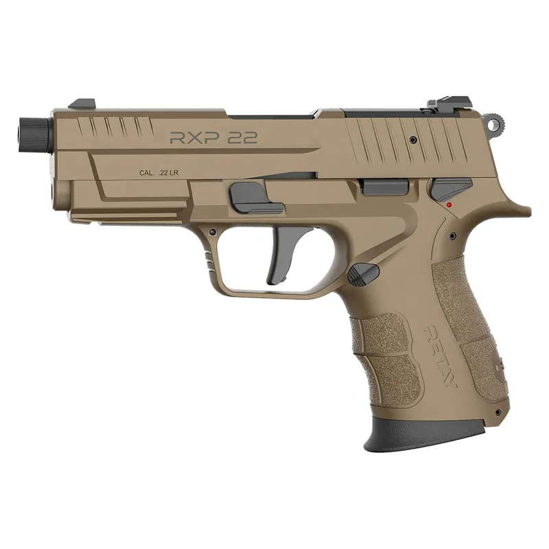 Retay USA RXP22FDE10TH RXP 22 LR 10+1 4" Black Threaded Barrel, Flat Dark Earth Cerakote RMR/RMSc Optic Ready/Serrated Slide, Flat Dark Earth Cerakote Polymer Frame w/Accessory Rail, Textured Grip