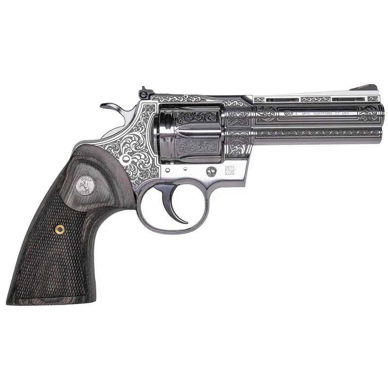 Cnc Firearms CNCPYNRES4 Colt Python Renaissance 357 Mag 6 Shot 4.25" Stainless Engraved Barrel, Cylinder & Frame, Walnut Grip