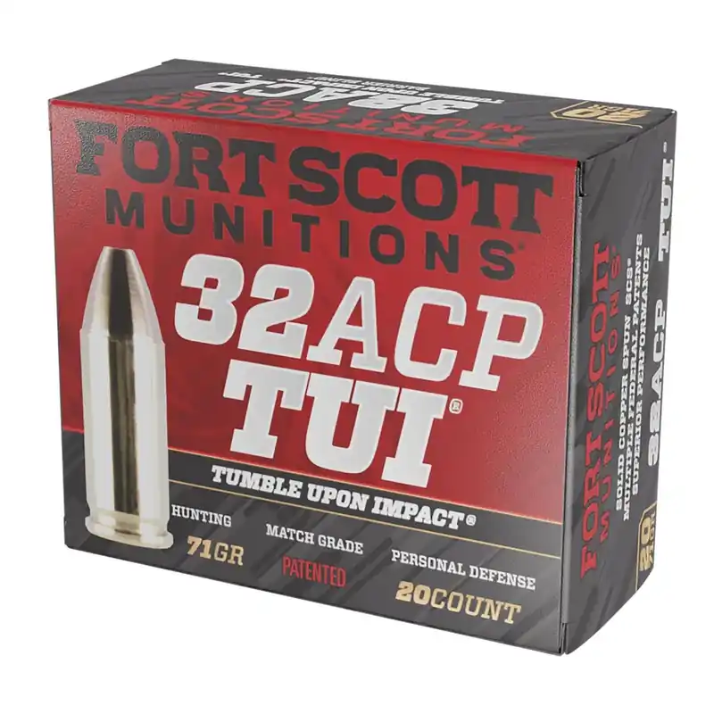 Fort Scott Munitions 32ACP71SCV Tumble Upon Impact (TUI) 32ACP 71gr Solid Copper Spun 20 Per Box/25 Case