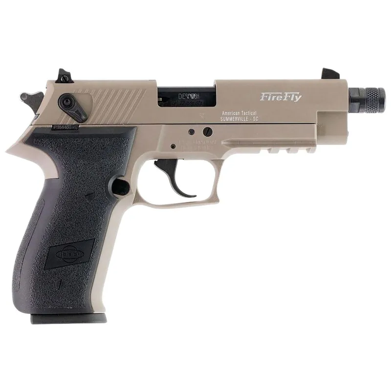 GSG GERG2213TFFTA FireFly 22 LR 13+1 4.90" Black Threaded Barrel, Tan Aluminum Serrated Slide, Tan Aluminum Frame w/Picatinny Rail, Textured Grip