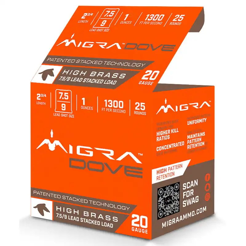 Migra Ammunitions M20LF7.59 Dove 20Gauge 2 3/4" 1oz 7.5/9Shot 25 Per Box/10 Case