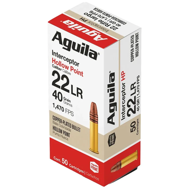Aguila 1B220321 Interceptor 22LR 40gr Copper Plated Hollow Point 50 Per Box/20 Case