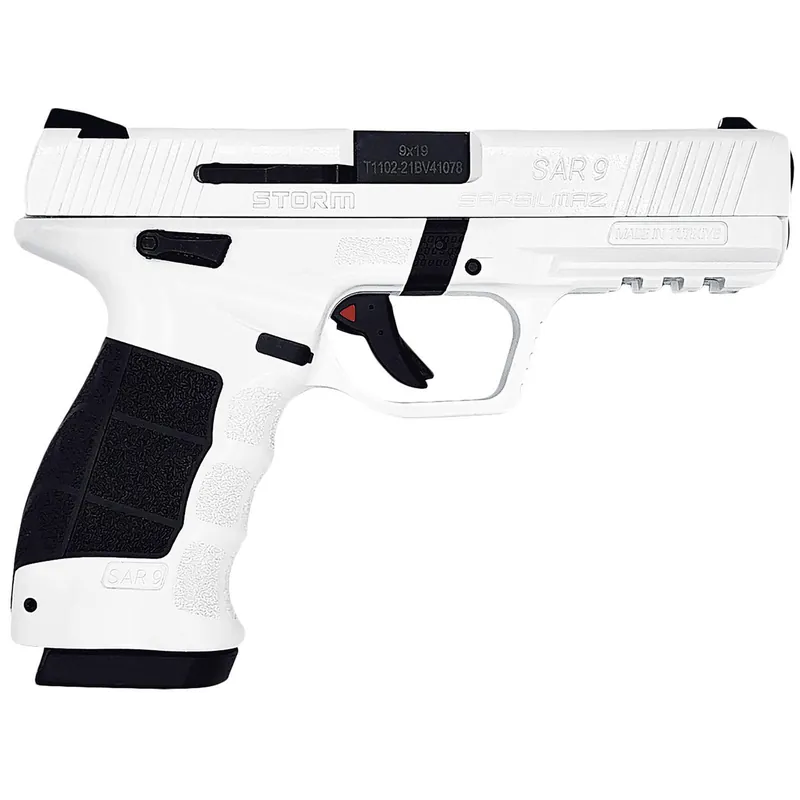 SAR USA SAR9CSTORM SAR9 Storm Compact 9mm Luger 15+1 4" Black Steel Barrel, White Cerakote Steel Serrated Slide, White Cerakote Polymer Frame w/Picatinny Rail, Interchangeable Panels Grip