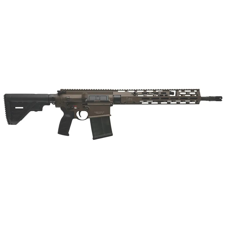 HK 81001205 MR762 A4 7.62x51mm 20+1 16.50" Black Threaded Barrel, Patriot Brown Picatinny Rail Receiver, M-LOK Handguard, 6 Position Black Synthetic Stock, Black Finger Grooved Grip, Ambidextrous