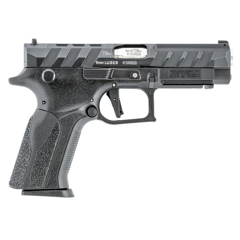 Grand Power 8588005808668 Q100 Mk23 9mm Luger 15+1 4.25" Stainless Rotating Barrel, Black Steel Optic Ready/Serrated Slide, Black Steel Frame w/Accessory Rail & Beavertail, Textured Grip