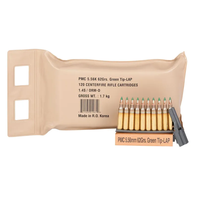 PMC 556(M55)BP X-Tac Battle Pack 5.56x45mmNATO 62gr Light Armor Piercing Green Tip 120 Per Box/5 Case