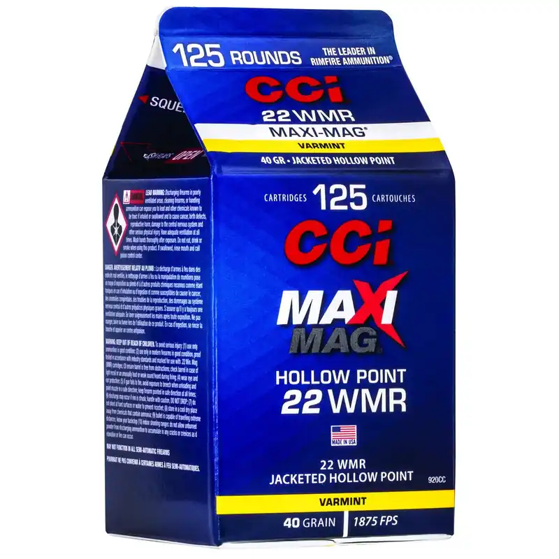 CCI 920CC Maxi-Mag Rimfire 22WMR 40gr Jacketed Hollow Point 125 Per Box/10 Case
