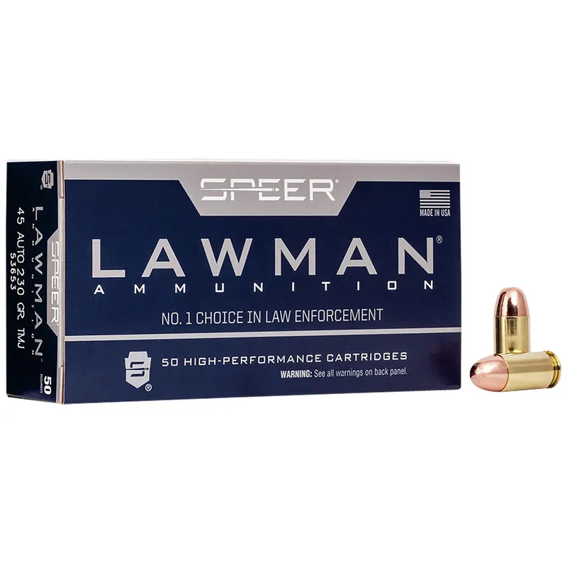 Speer 53653 Lawman 45ACP 230gr Total Metal Jacket Flat Nose 50 Per Box/20 Case
