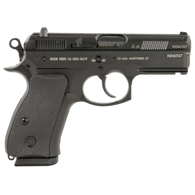 CZ-USA 91161 P-01 50th Anniversary Compact Frame 9mm Luger 15+1 3.75" Black Steel Barrel, Black Steel Serrated Slide, Black Polycoat Aluminum Frame w/Beavertail, Black Rubber Grip, Right Hand
