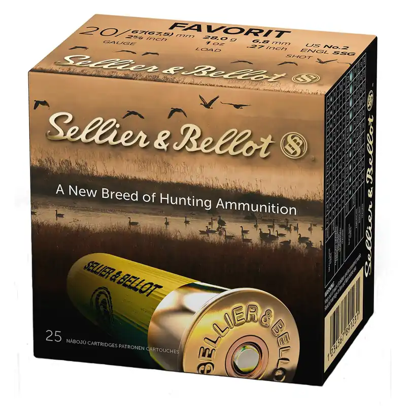 Sellier & Bellot SB20BSA Hunting 20Gauge 2.63" 12Pellets 1oz 2Shot 25 Box/10 Case