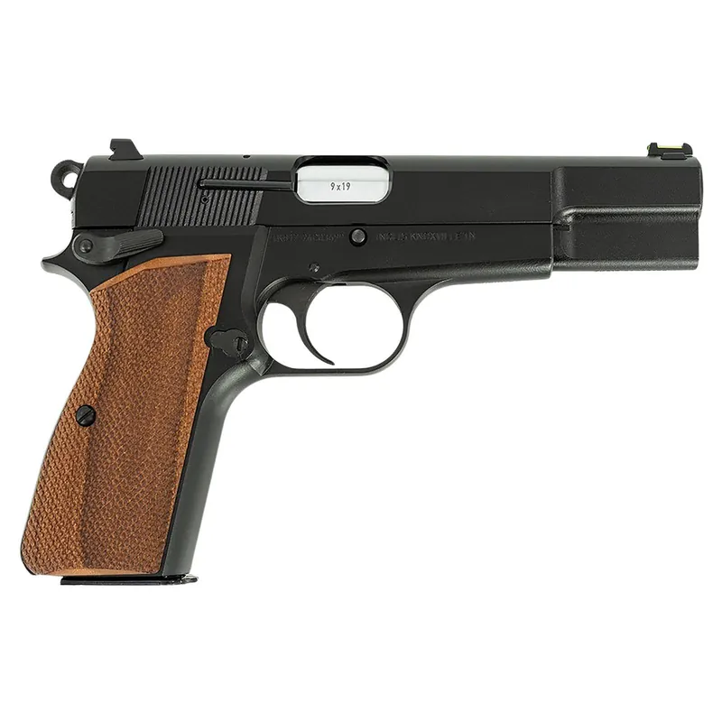 Inglis 12000009 P-35 Full Size Frame 9mm Luger 15+1 4.70" Hard Chrome Plated Button Rifled Barrel, Black Cerakote Steel Serrated Slide, Black Cerakote Steel Frame, Walnut Checkered Grip