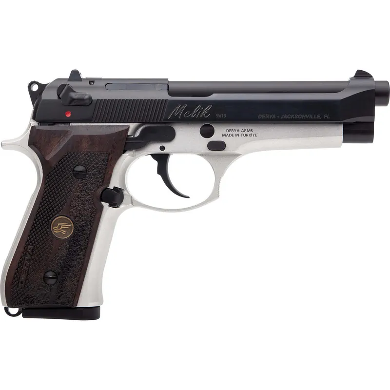 Derya Firearms 10LTTMELIK9TR Melik 9mm Luger 10+1 4.90" Black Melonite Steel Barrel, Black Melonite Serrated Steel Slide, Silver Anodized Aluminum Frame, Dark Walnut Grip