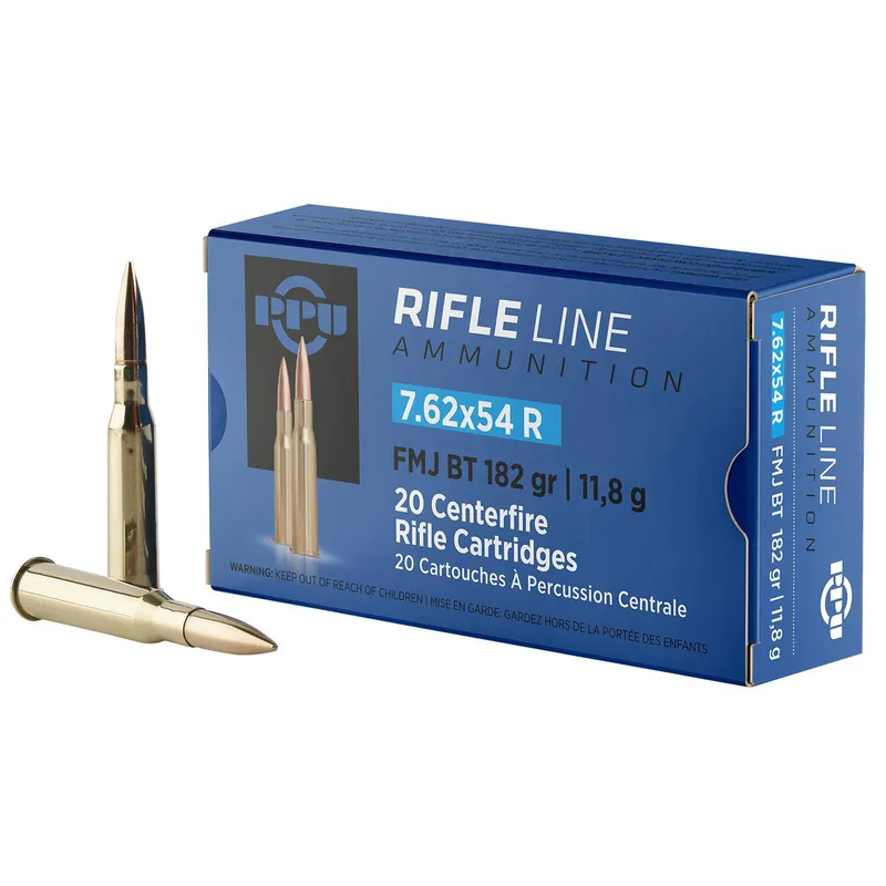 PPU PP76254F Metric Rifle 7.62x54mmR 182gr Full Metal Jacket Boat Tail 20 Per Box/10 Case