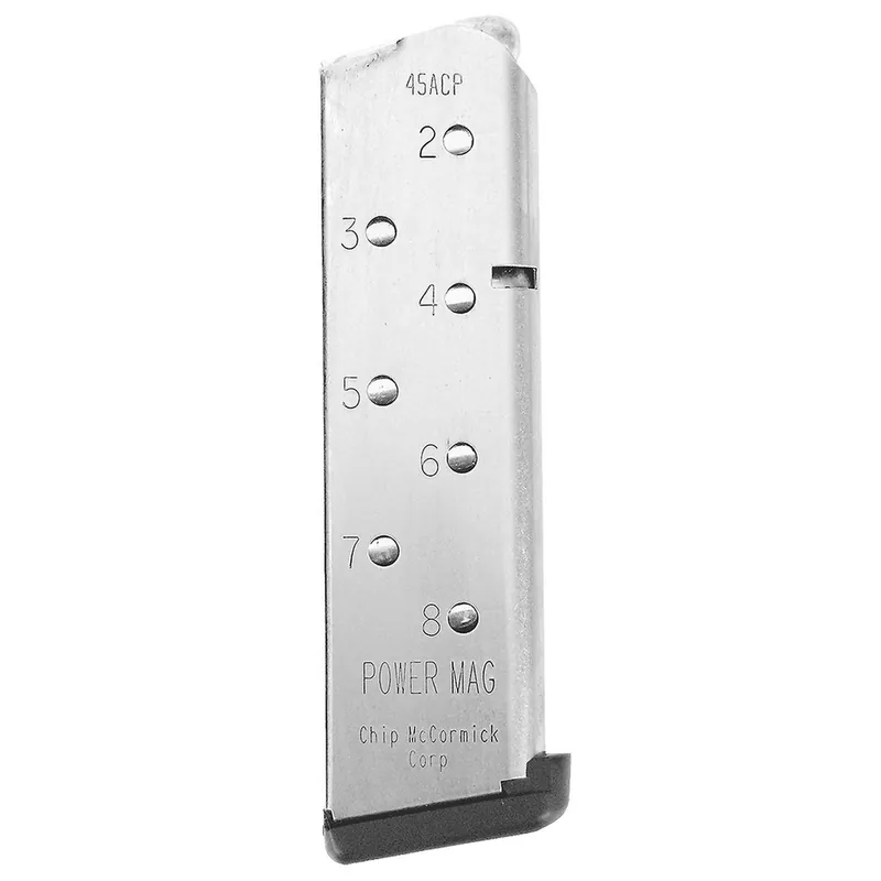 CMC Products 14131 Power Mag 8rd 45 ACP Fits 1911 Government Stainless Steel w/ Black Base Pad