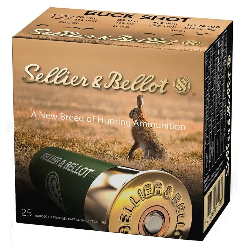 Sellier & Bellot SB12BSG Hunting 12Gauge 2.75" 9Pellets 1 1/8oz 00Buck Shot 25 Box/10 Case