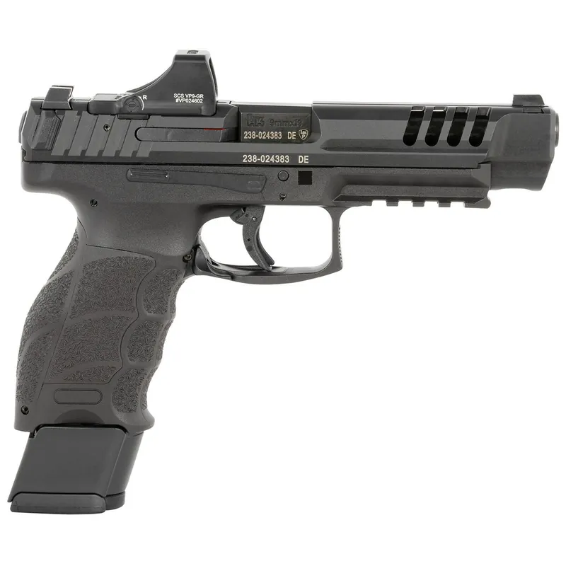 HK 81001159 VP9L SCS 9mm Luger 15+1 5" Black Polygonal Rifled Barrel, Long/Lightening Cuts/Optic Cut SCS Steel Slide, Polymer Frame w/Picatinny Rail, Black Interchangeable Backstrap Grip