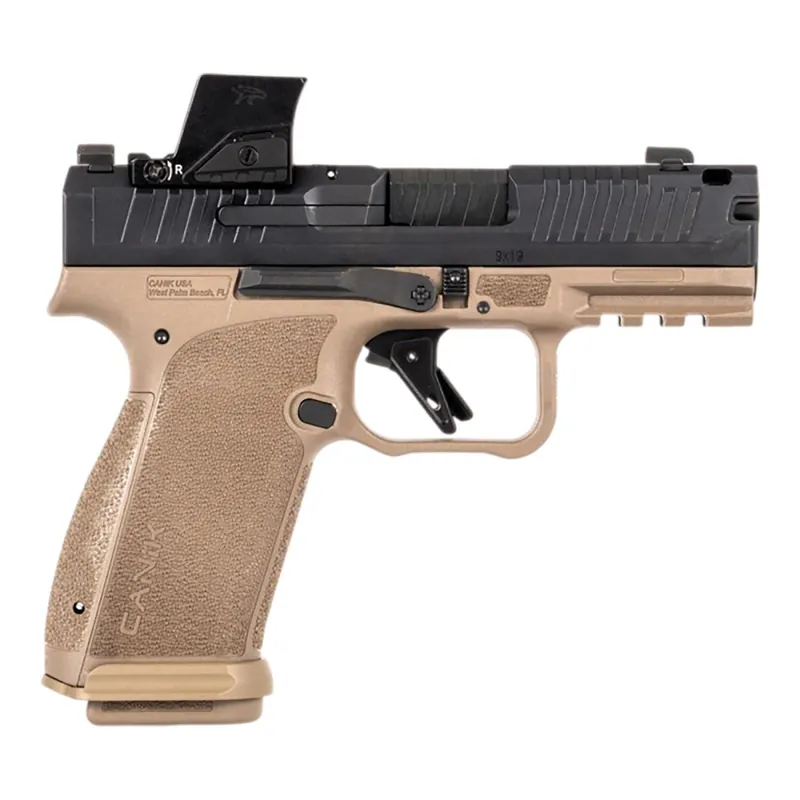 Canik HG8328BDVN Mete MC9 Prime w/Optic Sub-Compact Frame 9mm Luger 17+1 3.64" Black Black Steel Serrated Slide, Flat Dark Earth Polymer Frame w/Picatinny Rail, Textured Grip, MeCanik M04 Red Dot