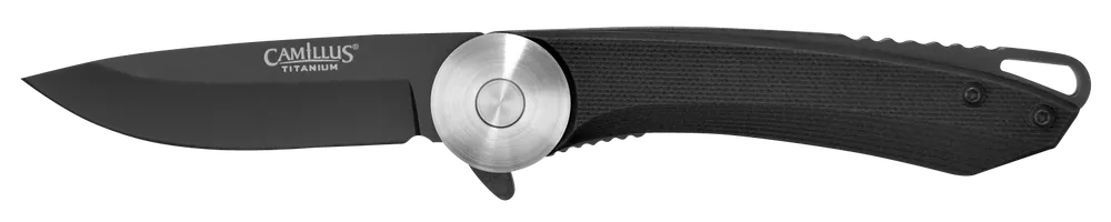 Camillus Cirque 2.75" Folding Drop Point Plain Black AUS-8 Carbonitride Titanium Non-Stick Blade, Black G10 Handle