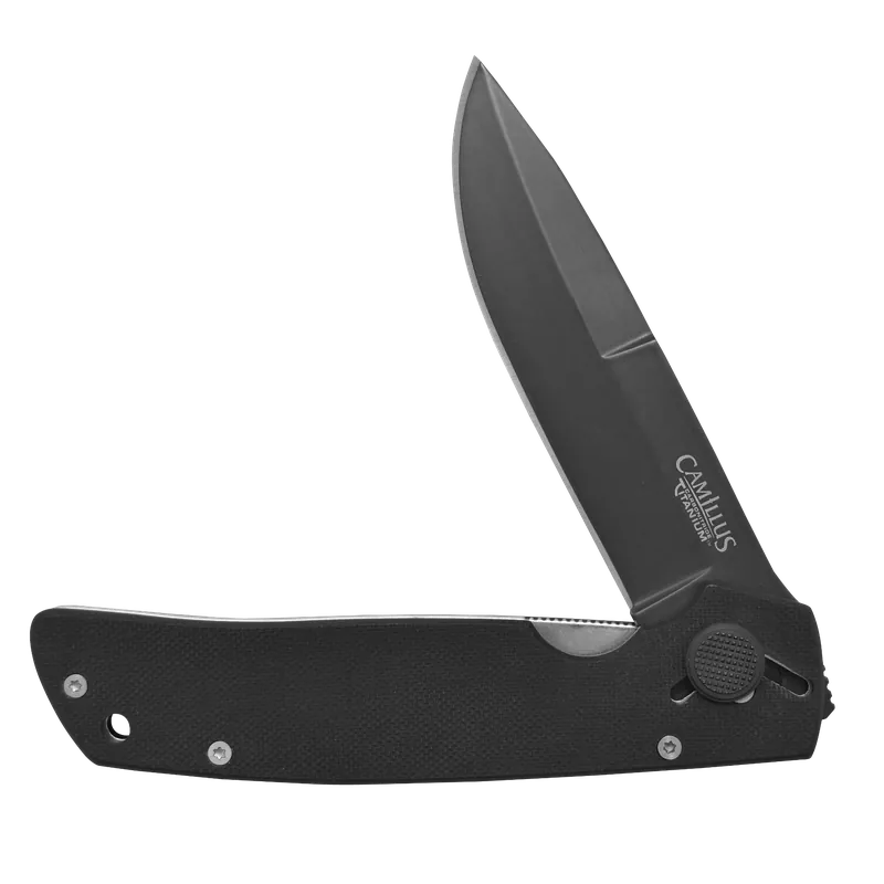 Camillus Cuda 3.75" Plain Drop Point Black AUS-8 Carbonitride Titanium Non-Stick Blade, Black G10 Handle