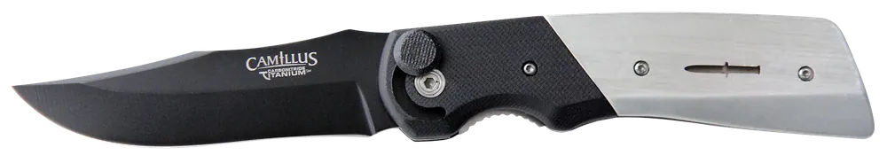 Camillus Cuda Bolt 3.75" Folding Drop Point Plain Black AUS-8 Carbonitride Titanium Non-Stick Blade