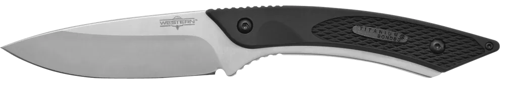 Camillus Western Coil 3.25" Fixed Plain Silver 420 Steel Titanium Bonded Blade, Black