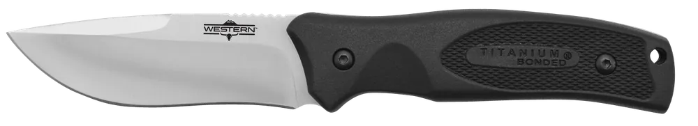 Camillus Western Black River 3.75" Fixed Drop Point Plain Satin 420 Steel Titanium Bonded Blade