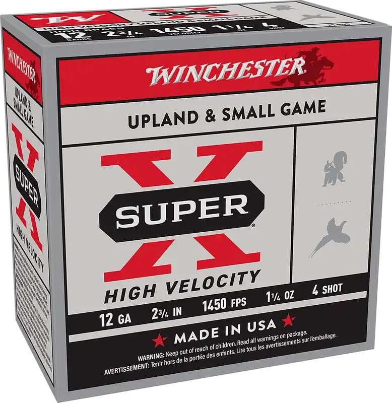 Winchester Super-X HV Shotshell 12 Gauge Ammo, 2-3/4", 1-1/4 Oz 25 Rounds X12HV4