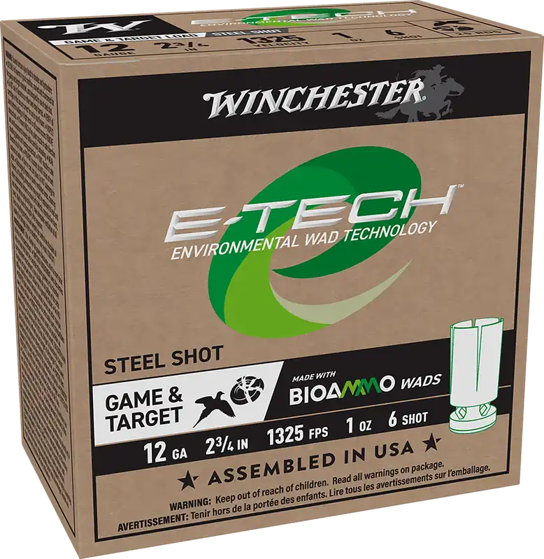 Winchester E-Tech Steel Load Shotshells w/ Biodegradable Wad 12 GA 2.75" 1 oz 6 Shot 1325 fps 25 Shells Per Box